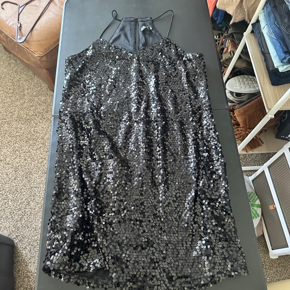Black Sequin Halter Dress